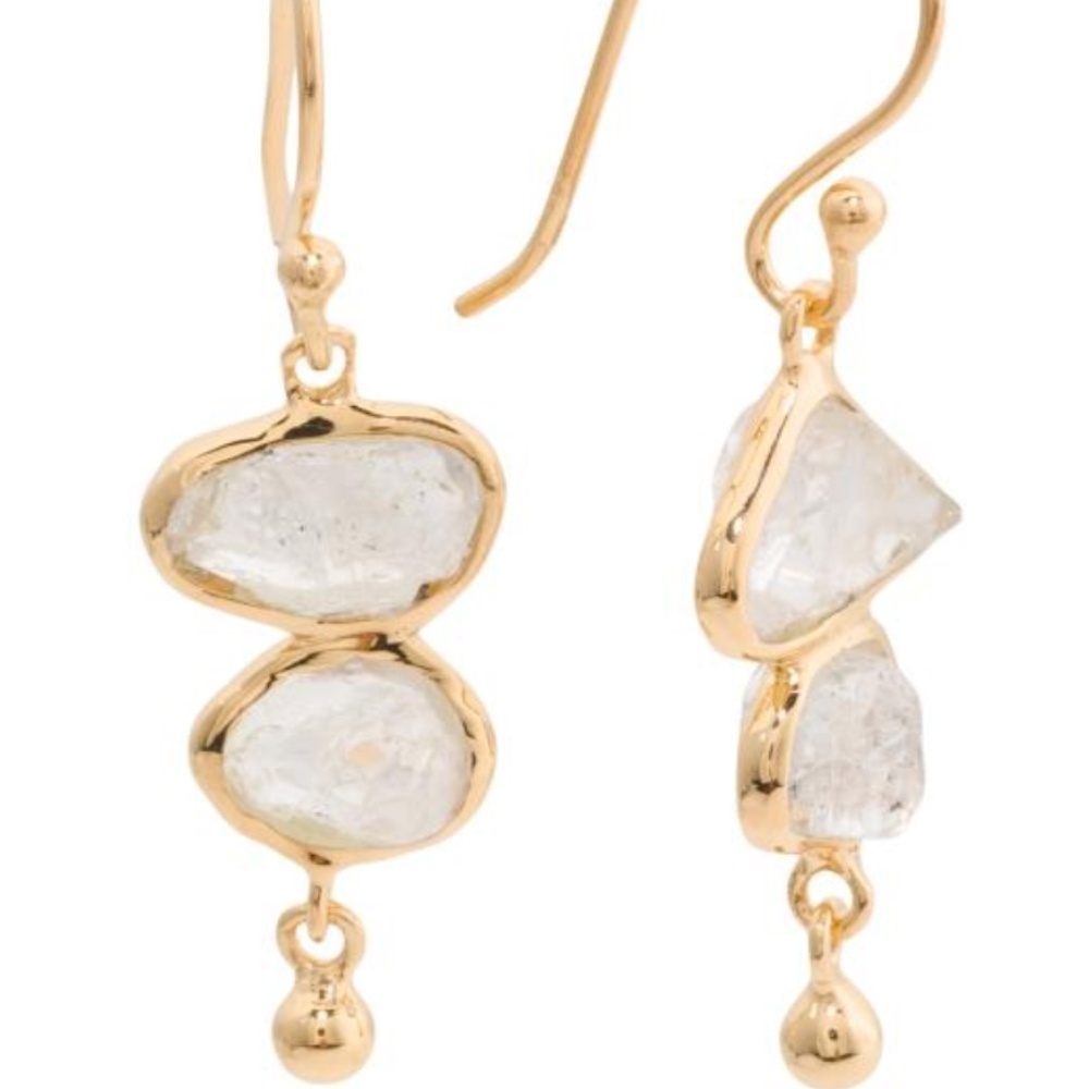 NWT 18kt Herkimer gold plated sterling Silver diamond drop earrings